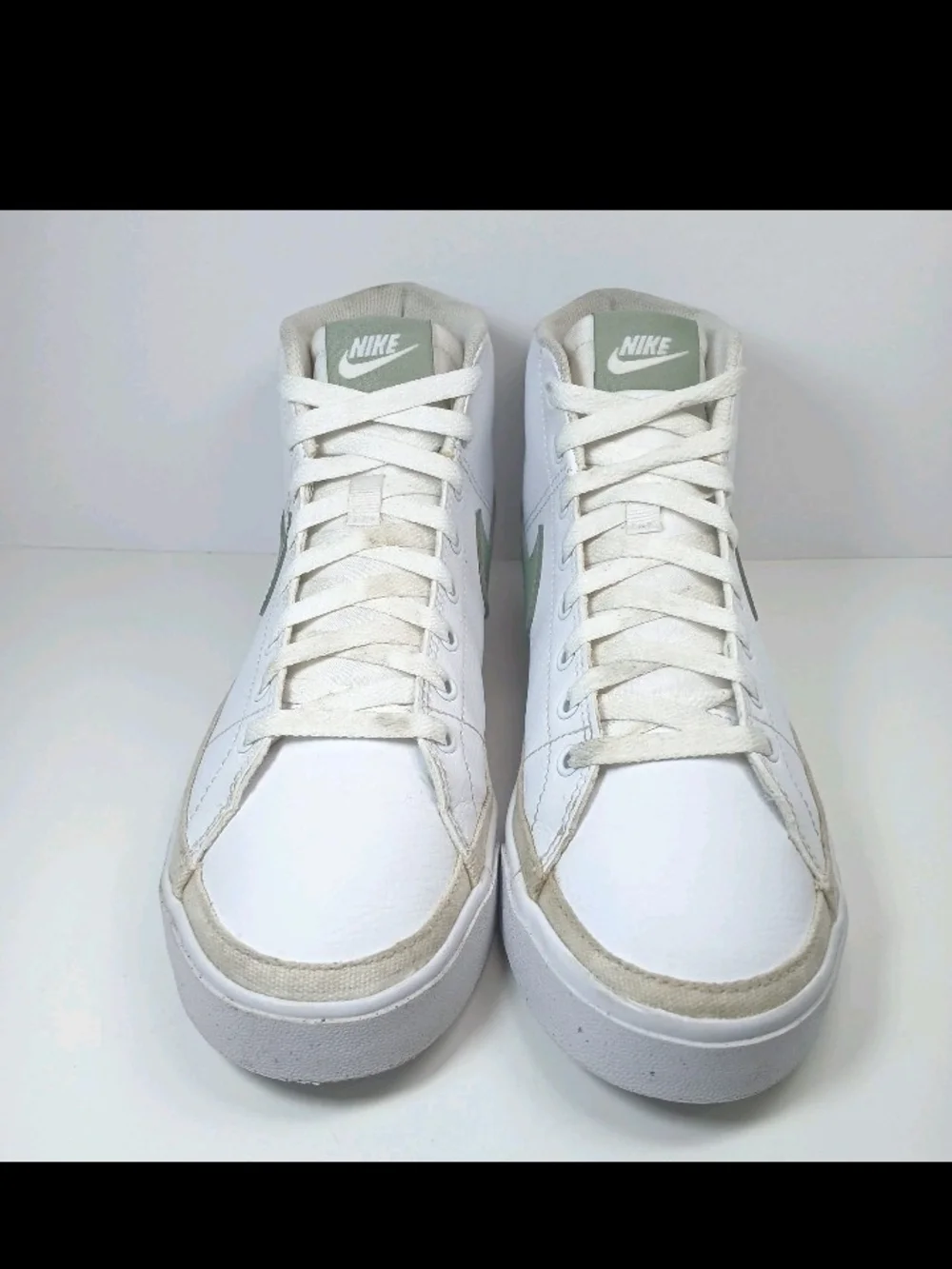 Nike Women’s White Court Legacy High-Top Sneakers with Light Green Swoosh